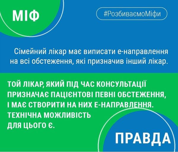 Е-направлення є умовою для отримання пацієнтом безоплатних планових консультацій у вузьких спеціалістів або інструментальних обстежень та аналізів